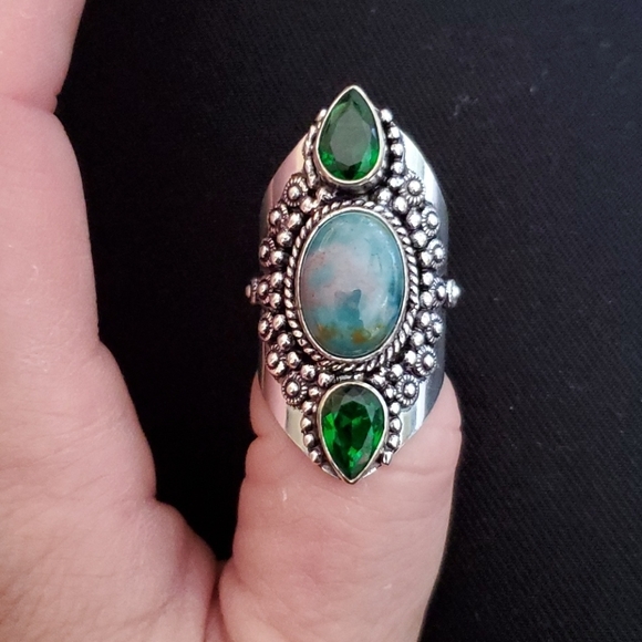 New Bloodstone & Peridot 925 Silver Statement Ring. - Picture 15 of 16